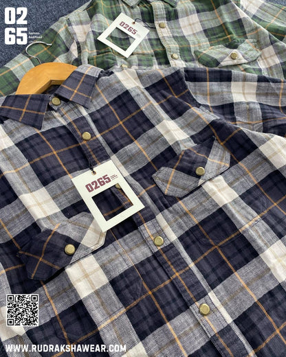 0265 Premium Double Pocket Full Sleeve Shirt | 100% Cotton Fabric | Ultra Soft Fabric | Metal Push Buttons