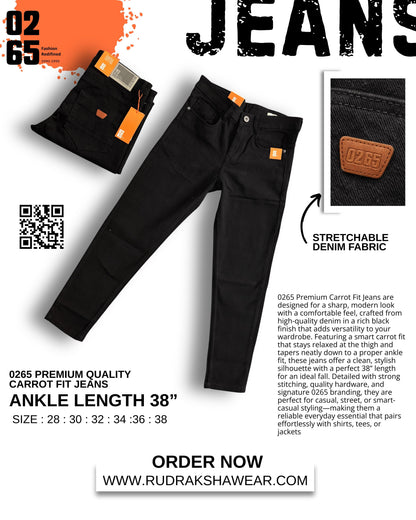 0265 Premium Carrot fit Jeans | Ankle Length 38" | Stretchable | Yarn Dyed Denim Fabric | Durable Shade | Comfort In Every Move | Best Suitable For Guy with height 5.2" to 5.6"
