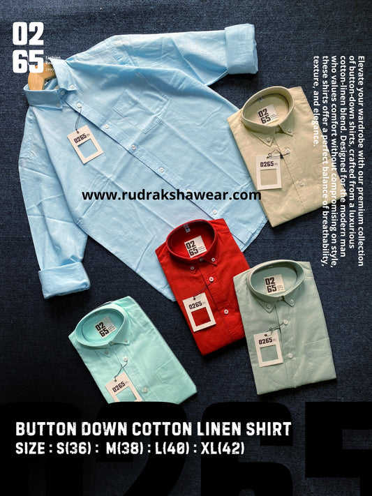 Cotton Linen Full Sleeve Shirts- Button Down Collar