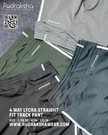 4 Way Lycra | Straight Fit Track Pant | Both Front Pockets With Zipper