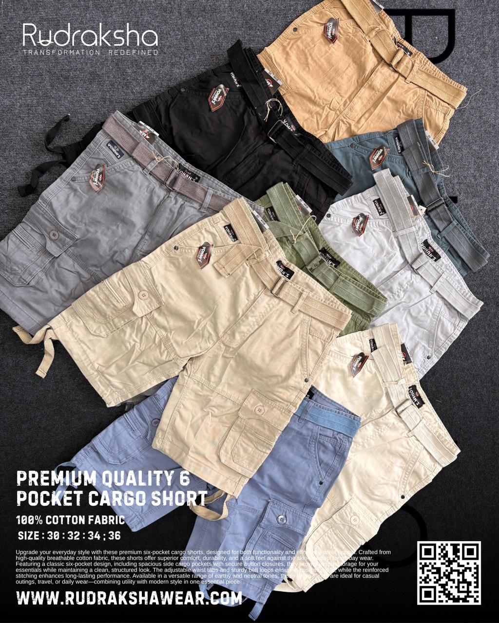 6 Pockets Shorts | 100% Cotton Fabric | With Belt | Summer Special | Cargo Pockets