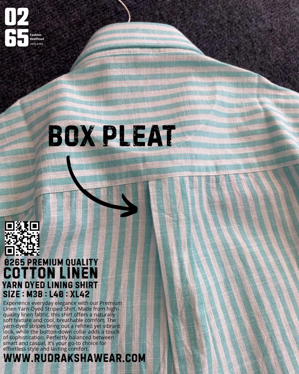0265 Cotton Linen Vertical Lining Full Sleeve Shirt | Yarn Dyed Fabric | Back Side Box Pleated