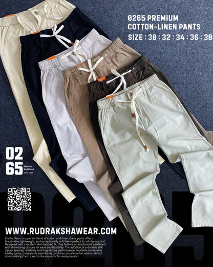 0265 Premium Cotton Linen Casual Pant | Front Right Pocket With Zipper | Length 40"