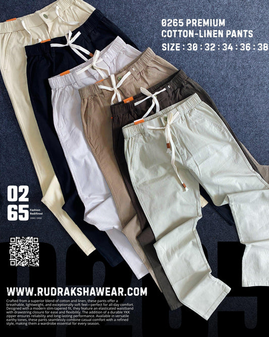 0265 Premium Cotton Linen Casual Pant | Front Right Pocket With Zipper | Length 40"
