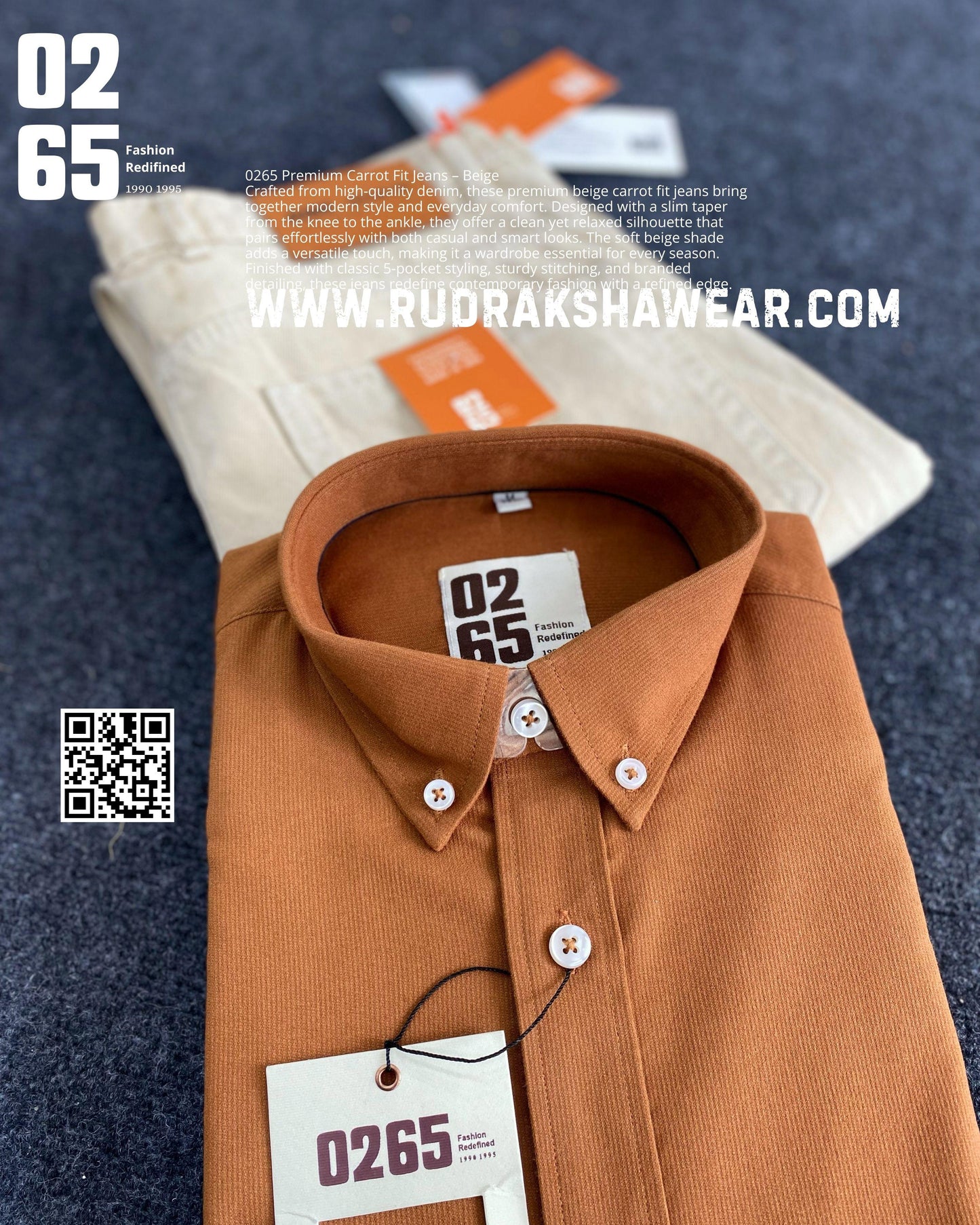 Combo - 0265 Cord Fabric Full Sleeve Shirt + 0265 Carrot Fit Baggy Jeans | Jeans Length 39"/40" | Jeans Non Lycra