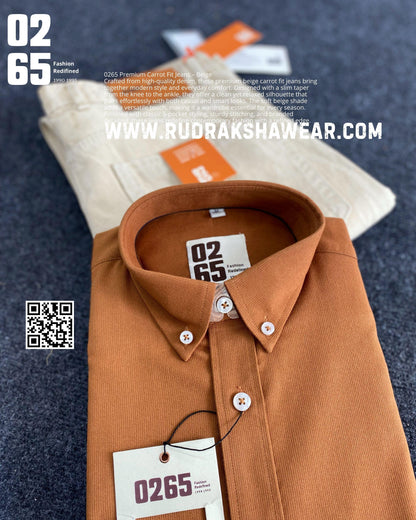 Combo - 0265 Cord Fabric Full Sleeve Shirt + 0265 Carrot Fit Baggy Jeans | Jeans Length 39"/40" | Jeans Non Lycra