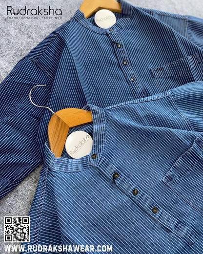 Short Kurta | Full Sleeve | 100% Cotton ￼| Indigo Blue
