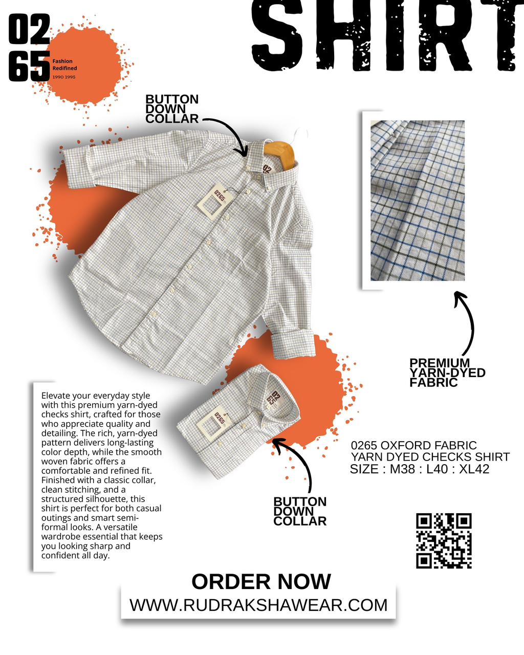 0265 Oxford Fabric Yarn Dyed Checks Shirt | Button Down Collar | Back Side Box Pleated