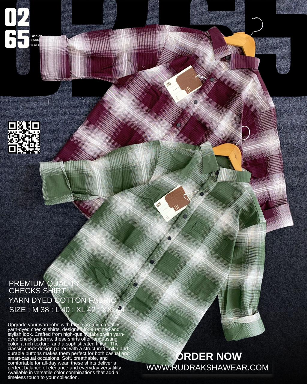 0265 Premium Textured Checks Shirt | Full Sleeve | Metal Snap Buttons | Backside Pleated | 100% Cotton