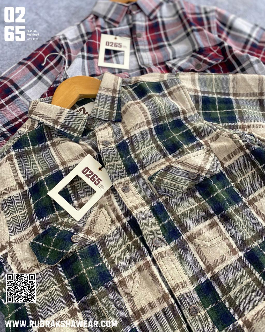 0265 Premium Brushing Double Pocket Full Sleeve Shirt | 100% Cotton Fabric | Ultra Soft | Metal Push Buttons