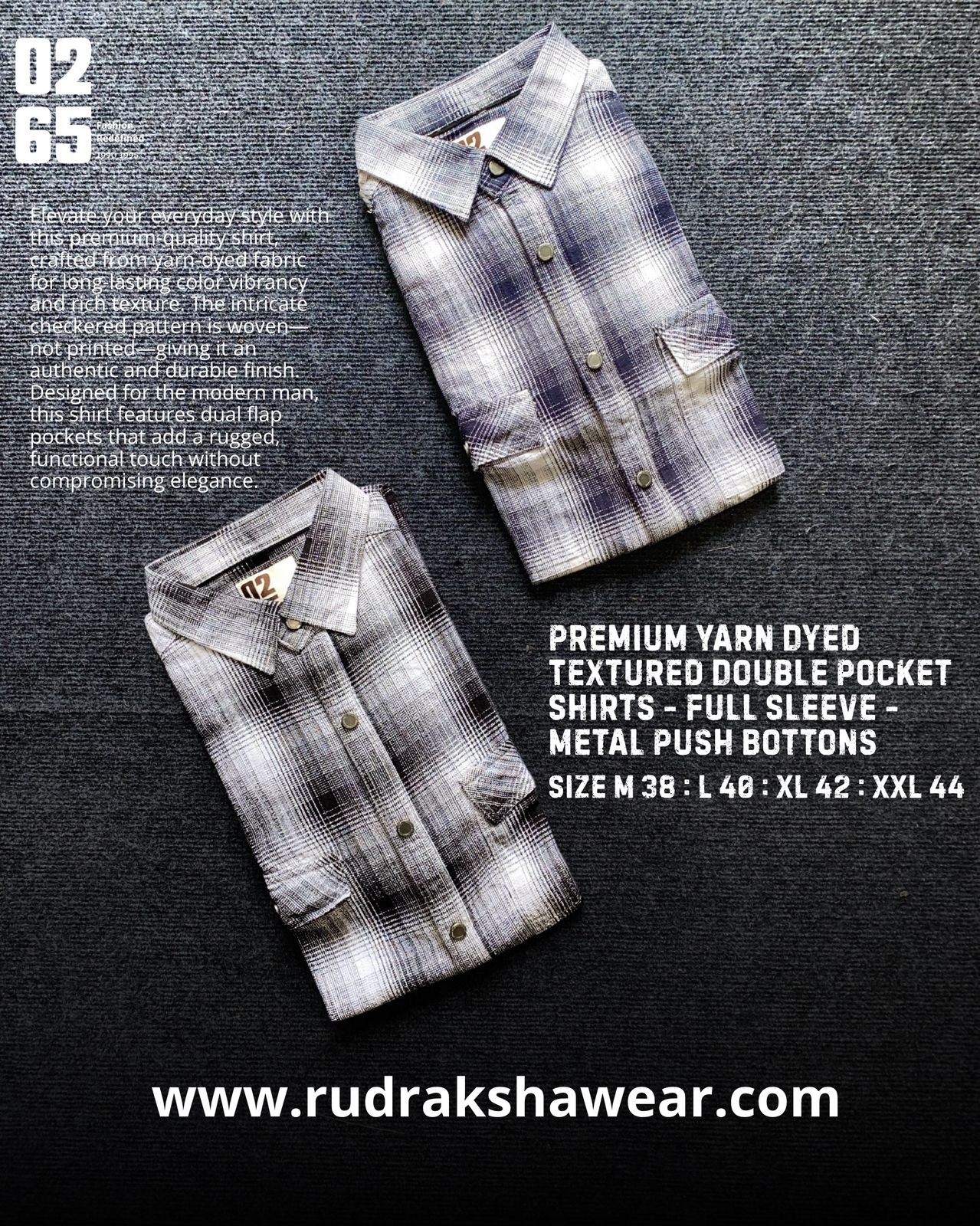 Premium Yarn Dyed Textured Double Pocket Shirt - Full Sleeve - Metal Push Buttons