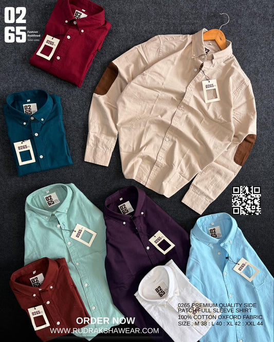 0265 Premium Full Sleeve Shirt With Side Patch | 100% Cotton Oxford Fabric | Backside Pleat With Loop | Button Down Collar