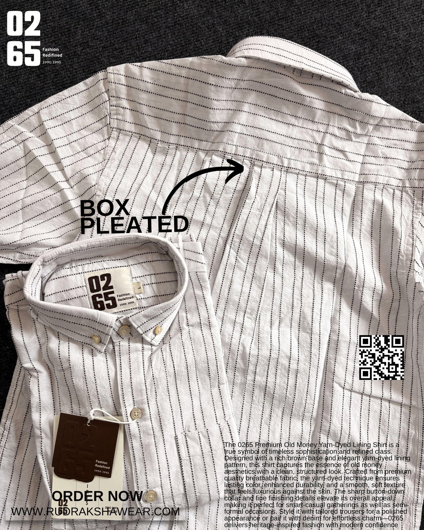 0265 Premium Old Money Vertical Lining Textured Full Sleeve Shirt | 100% Cotton Fabric | Back Side Pleated | Button Down Collar