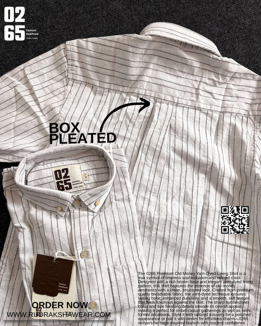 0265 Premium Old Money Vertical Lining Textured Full Sleeve Shirt | 100% Cotton Fabric | Back Side Pleated | Button Down Collar