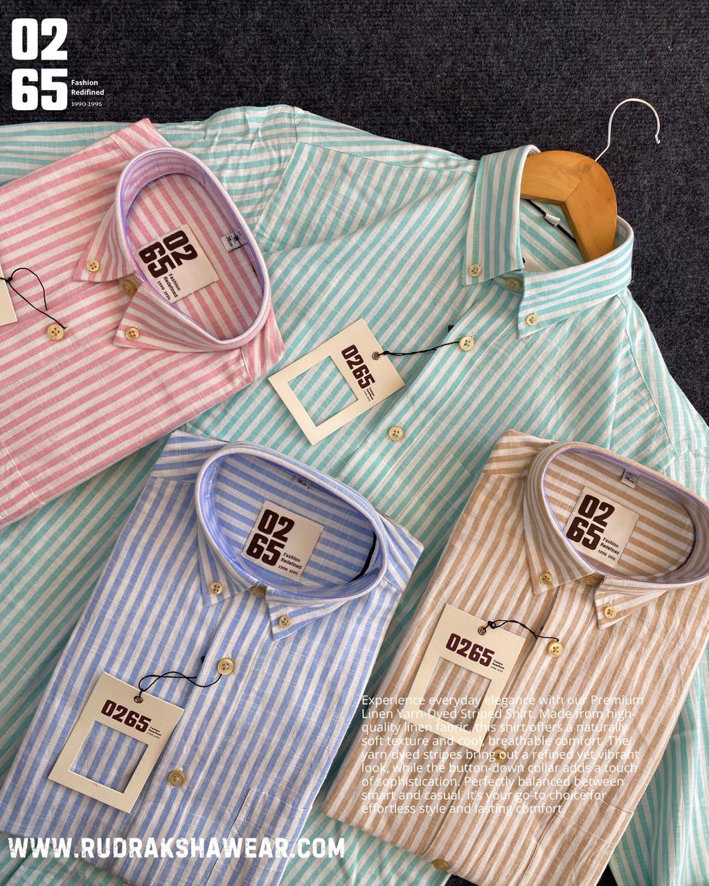 0265 Cotton Linen Vertical Lining Full Sleeve Shirt | Yarn Dyed Fabric | Back Side Box Pleated