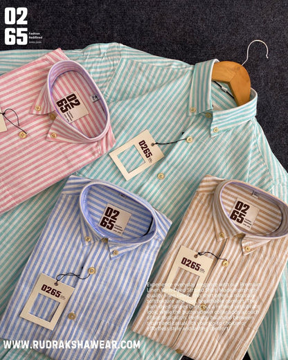 0265 Cotton Linen Vertical Lining Full Sleeve Shirt | Yarn Dyed Fabric | Back Side Box Pleated