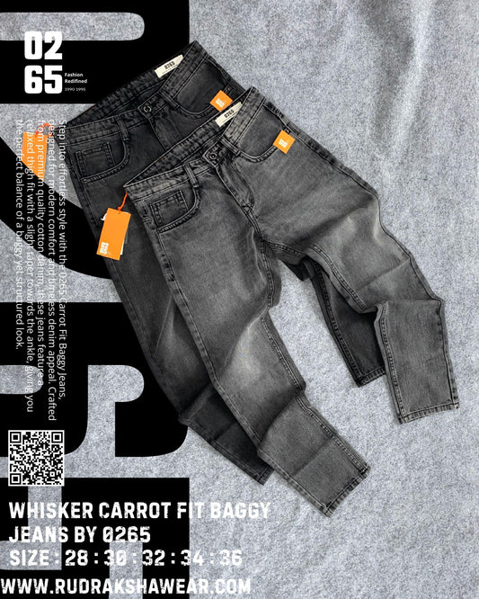 Whisker Carrot Fit Baggy Jeans By 0265 | New Introduction | Non Stretchable | Length 39"/ 40"