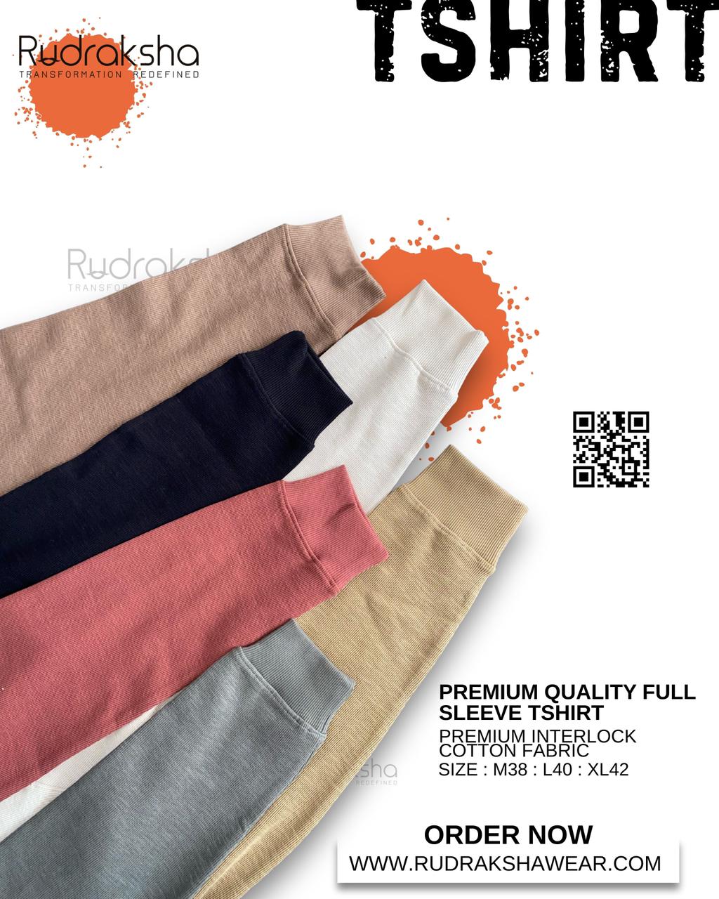 Premium Full Sleeve T-shirts | 100% Cotton Interlock Fabric | Flat Stand Collar