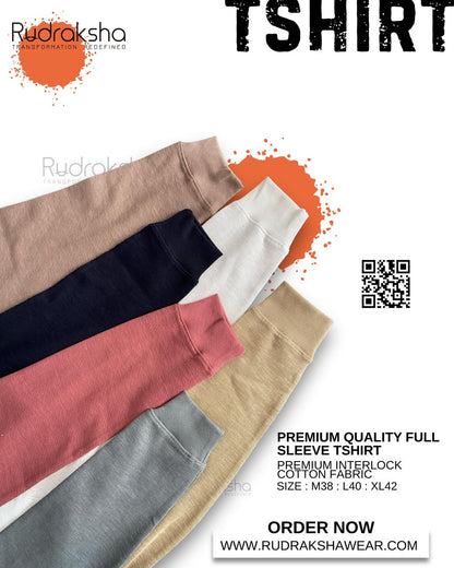 Premium Full Sleeve T-shirts | 100% Cotton Interlock Fabric | Flat Stand Collar