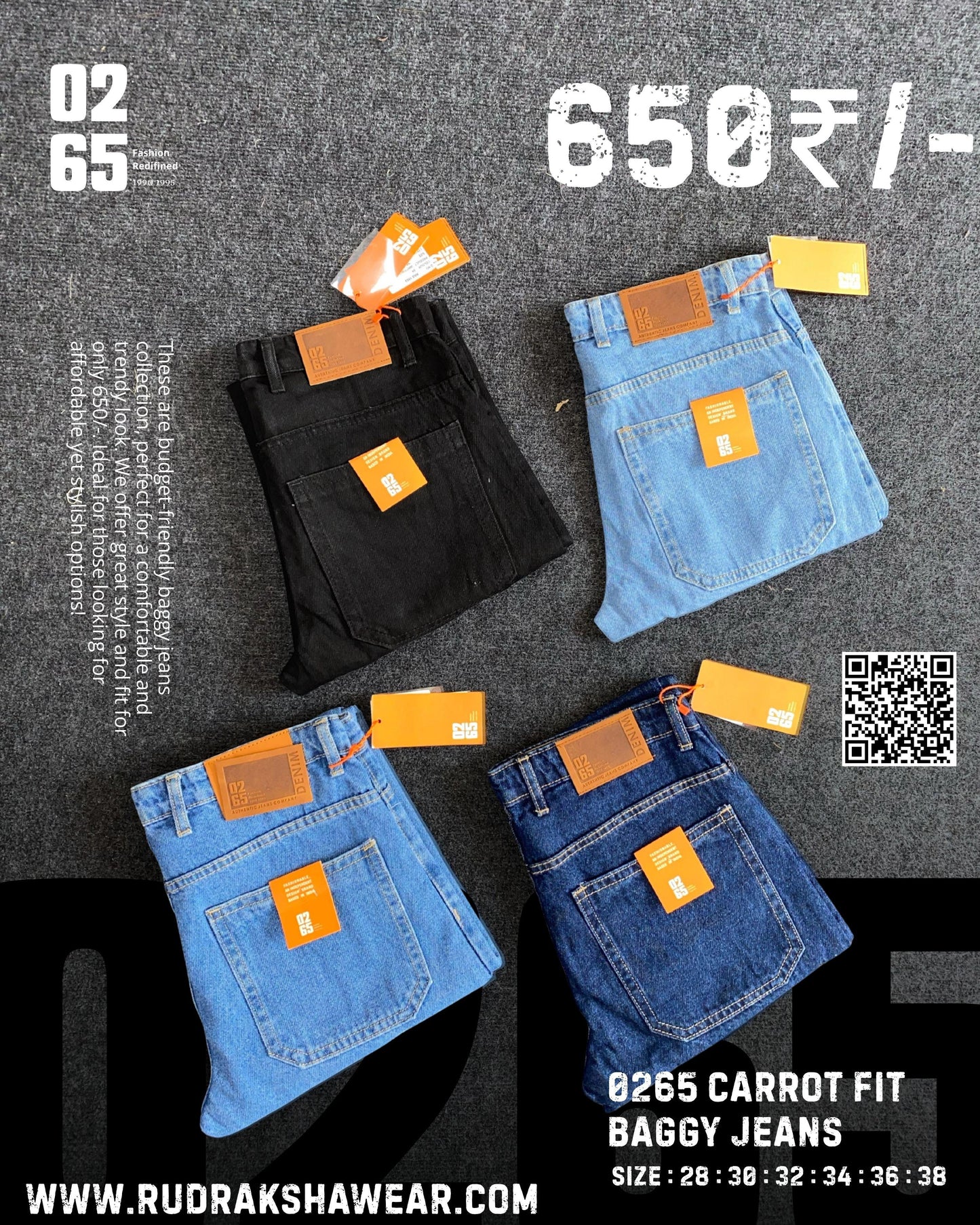 Carrot Fit Baggy Jeans By 0265 - Non Stretchable - Length 39.5" TO 40"