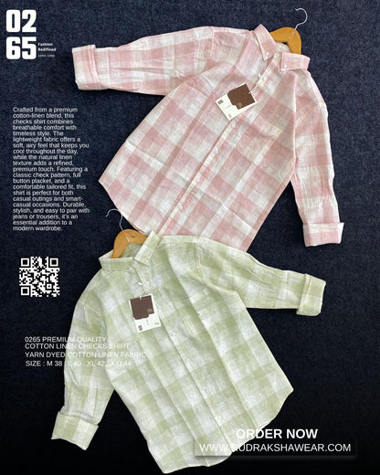 0265 Cotton Linen Yarn Dyed Checks Shirt | Full Sleeve