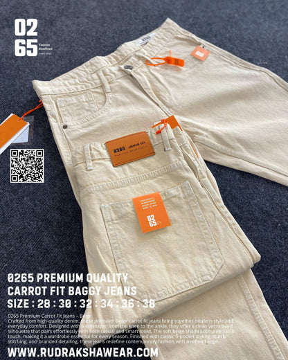 0265 Carrot Fit Baggy Jeans | Beige | Non Stretchable | Length 39”/40”