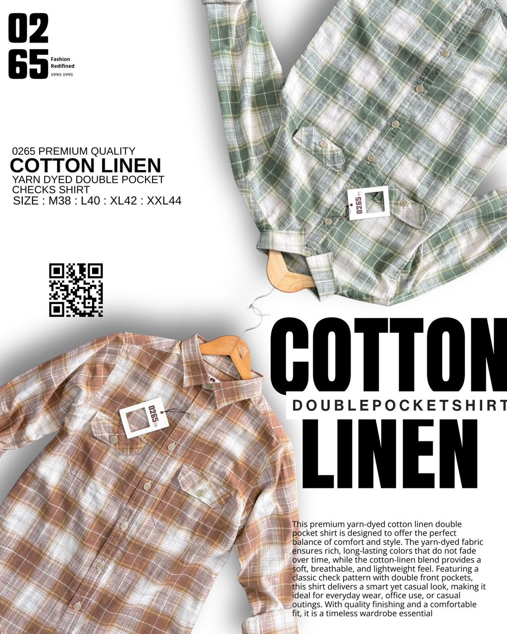 0265 Double Pocket Cotton Linen Full Sleeve Shirt