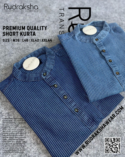 Short Kurta | Full Sleeve | 100% Cotton ￼| Indigo Blue