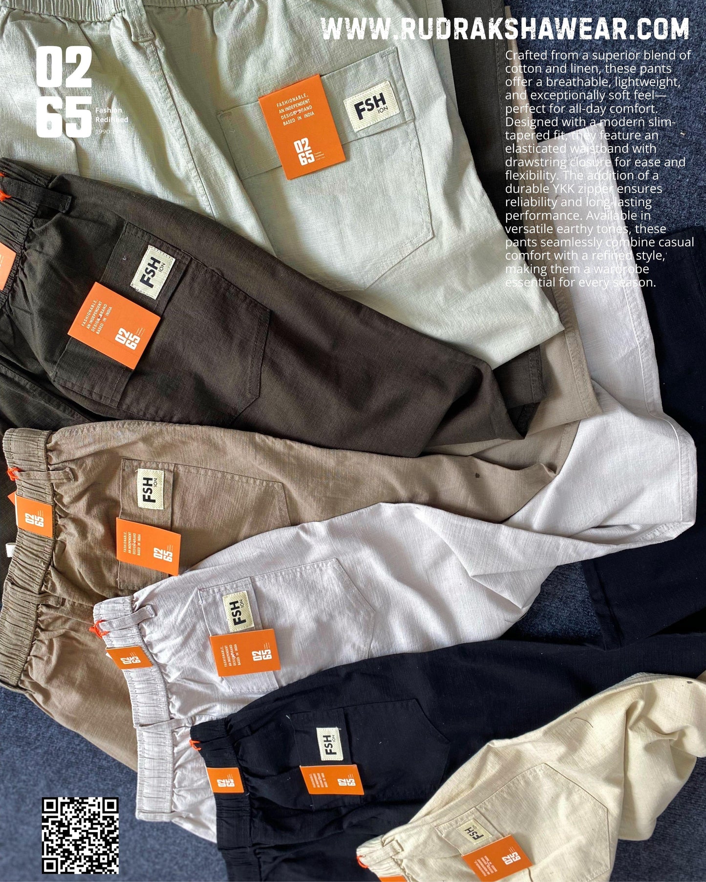 0265 Premium Cotton Linen Casual Pant | Front Right Pocket With Zipper | Length 40"