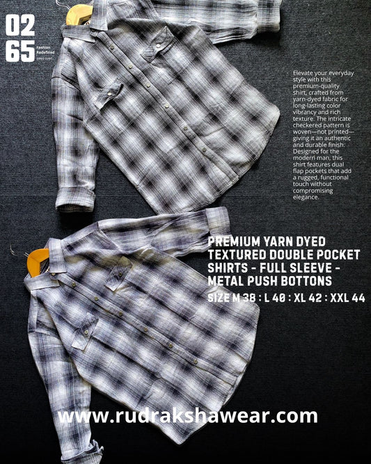 Premium Yarn Dyed Textured Double Pocket Shirt - Full Sleeve - Metal Push Buttons