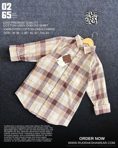 0265 Cotton Linen Yarn Dyed Checks Shirt | Full Sleeve