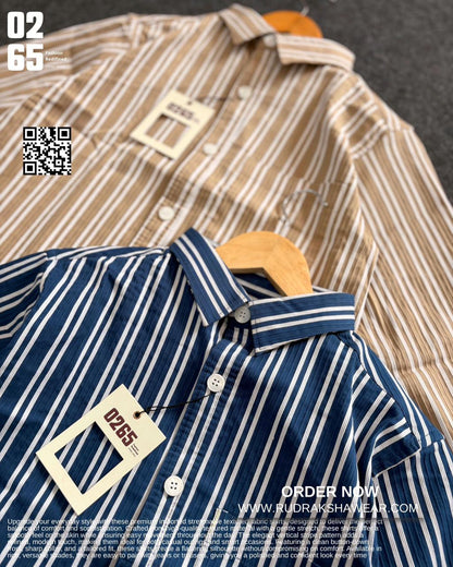 0265 Textured Vertical Lining Stretchable Shirt | Box Pleated
