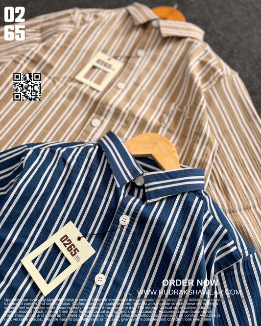 0265 Premium Textured Vertical Lining Stretchable Full Sleeve Shirt | Back Side Box Pleated | Comfort In Every Move