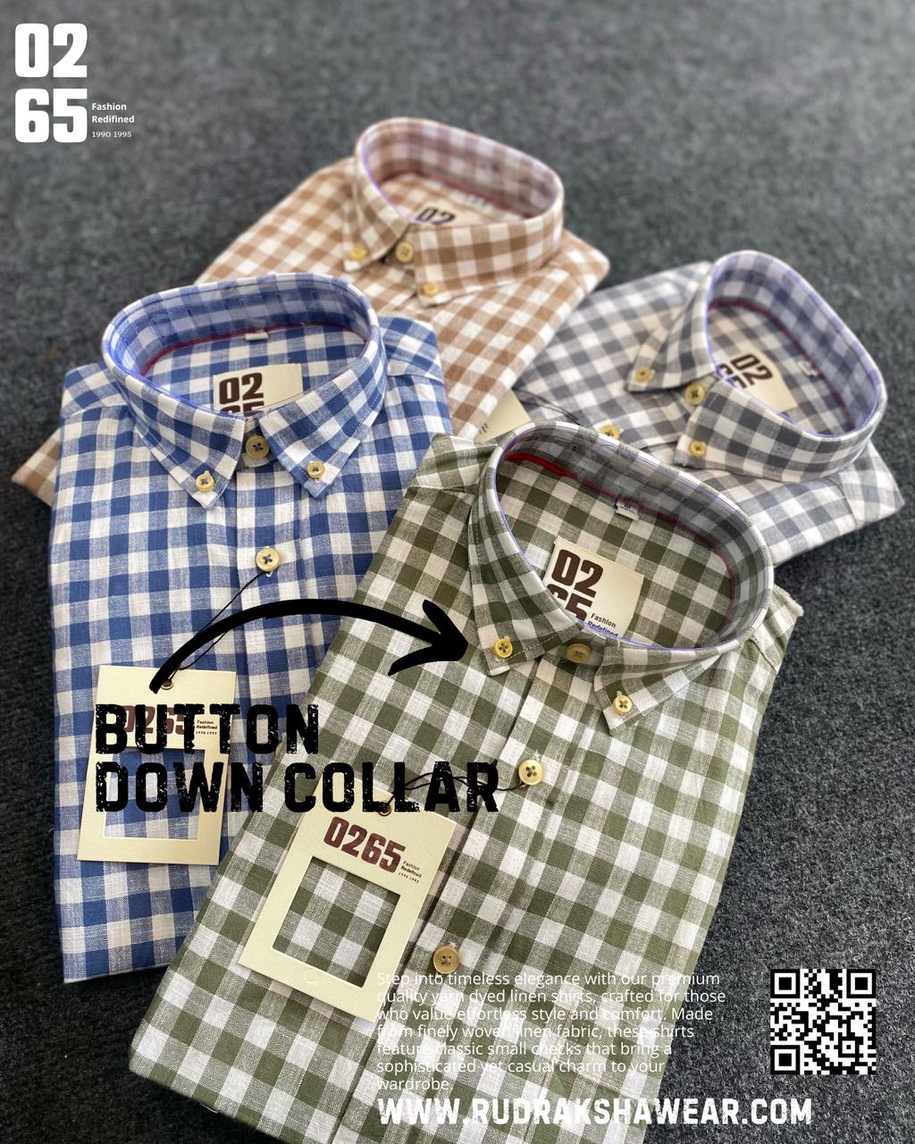0265 Small Checks Cotton Linen Full Sleeve Shirt | Yarn Dyed | Button Down Collar |  Back Side Box Pleated
