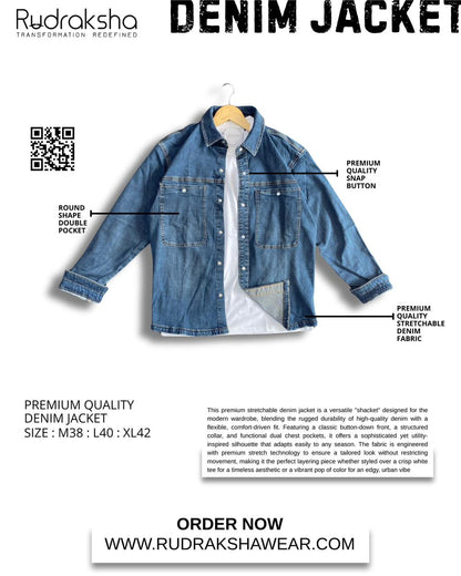 Denim Jacket | 2 Front Pocket | Stretchable Fabric | Metal Push Buttons | Best For Layering With Shirts & T-shirts