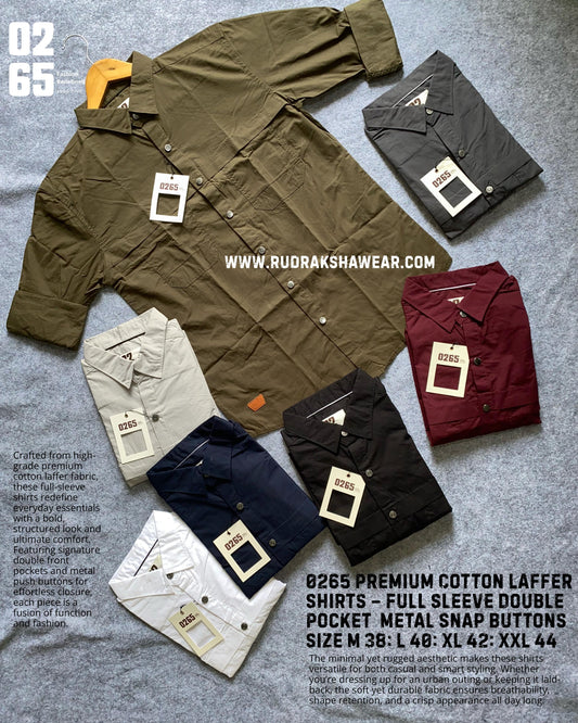 0265 Premium Cotton Laffer Double Pocket Full Sleeve Shirts - Metal Snap Buttons