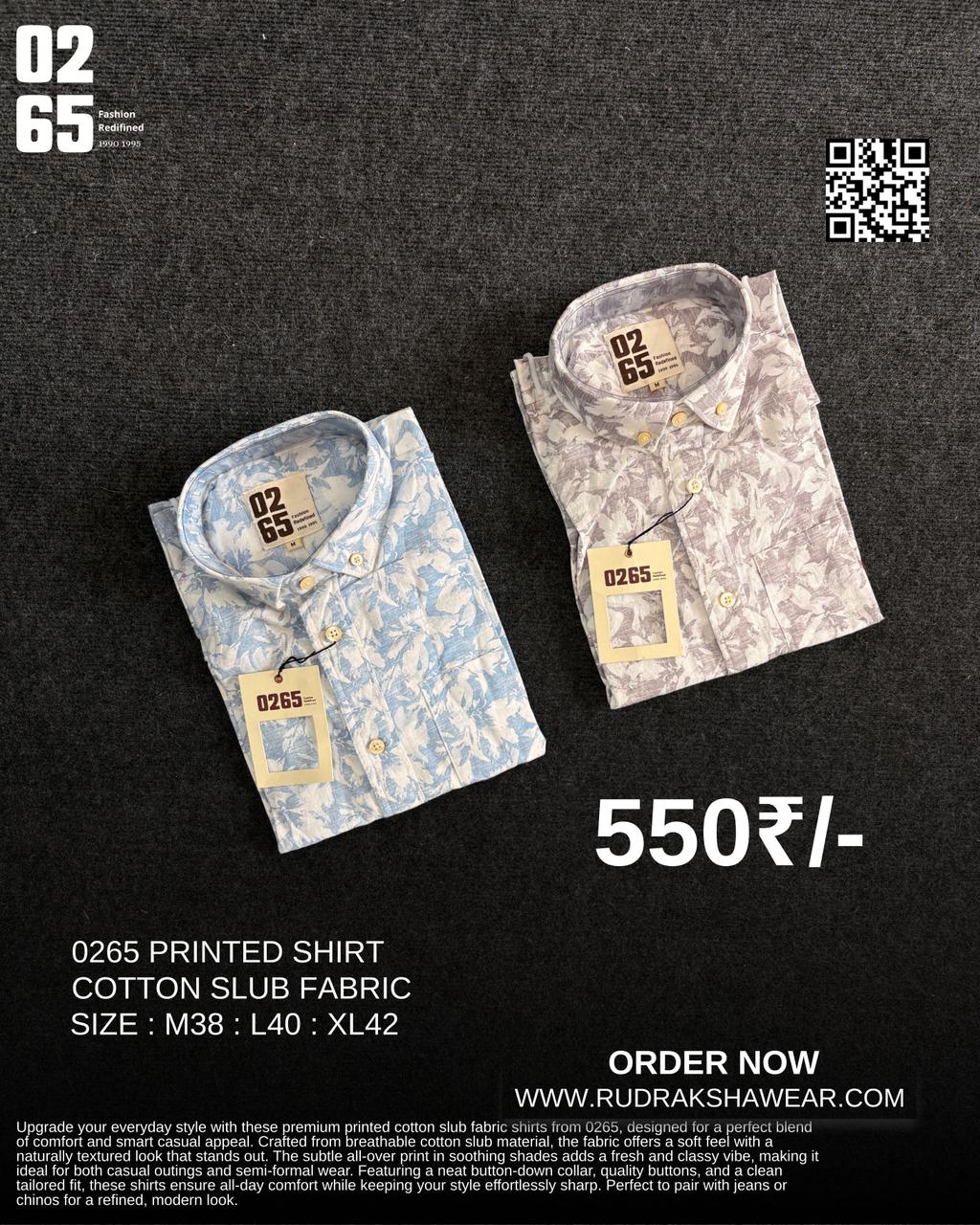 0265 Cotton Slub Printed Full Sleeve Shirt | Box Pleated
