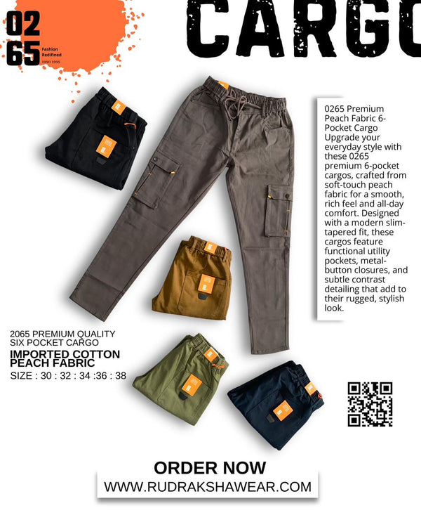 0265 Premium Imported Cotton Peach Fabric 6 Pocket Cargo | Orange Bar Tacks | Smooth Finished Fabric | Elastic Waistband With Drawstring | For All Day Comfort & Style