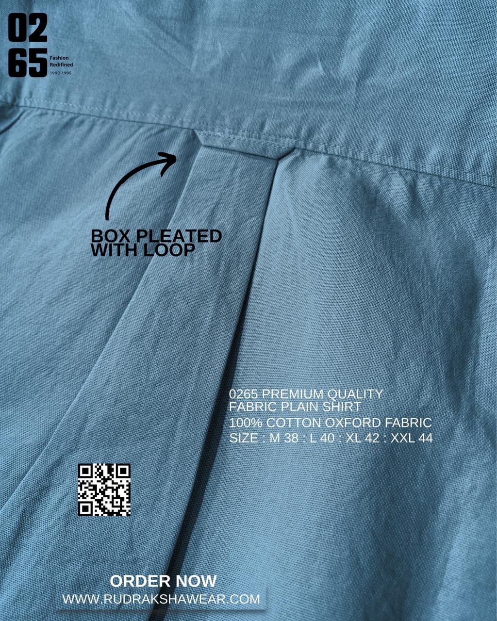0265 Premium Plain Full Sleeve Shirt | Button Down Collar | Back Side Box Pleated With Loop | 100% Cotton Oxford Fabric