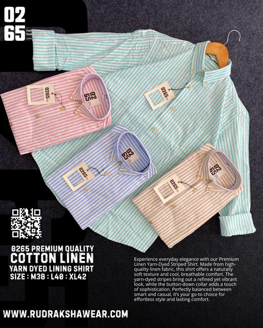 0265 Cotton Linen Vertical Lining Full Sleeve Shirt | Yarn Dyed Fabric | Back Side Box Pleated
