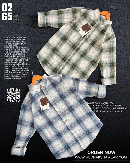 0265 Premium Cotton Linen Full Sleeve Yarn Dyed Checks Shirt