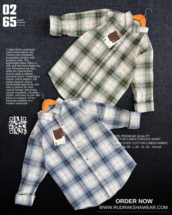 0265 Premium Cotton Linen Full Sleeve Yarn Dyed Checks Shirt
