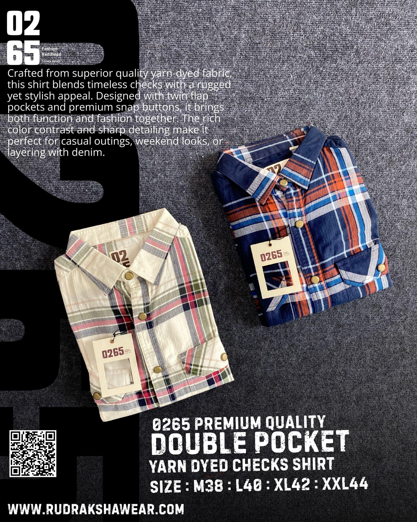 0265 Premium Yarn Dyed Double Pocket Shirt | Metal Snap Buttons | Soft Fabric