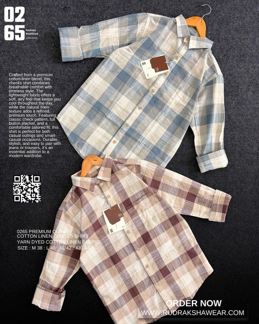 0265 Premium Cotton Linen Full Sleeve Yarn Dyed Checks Shirt