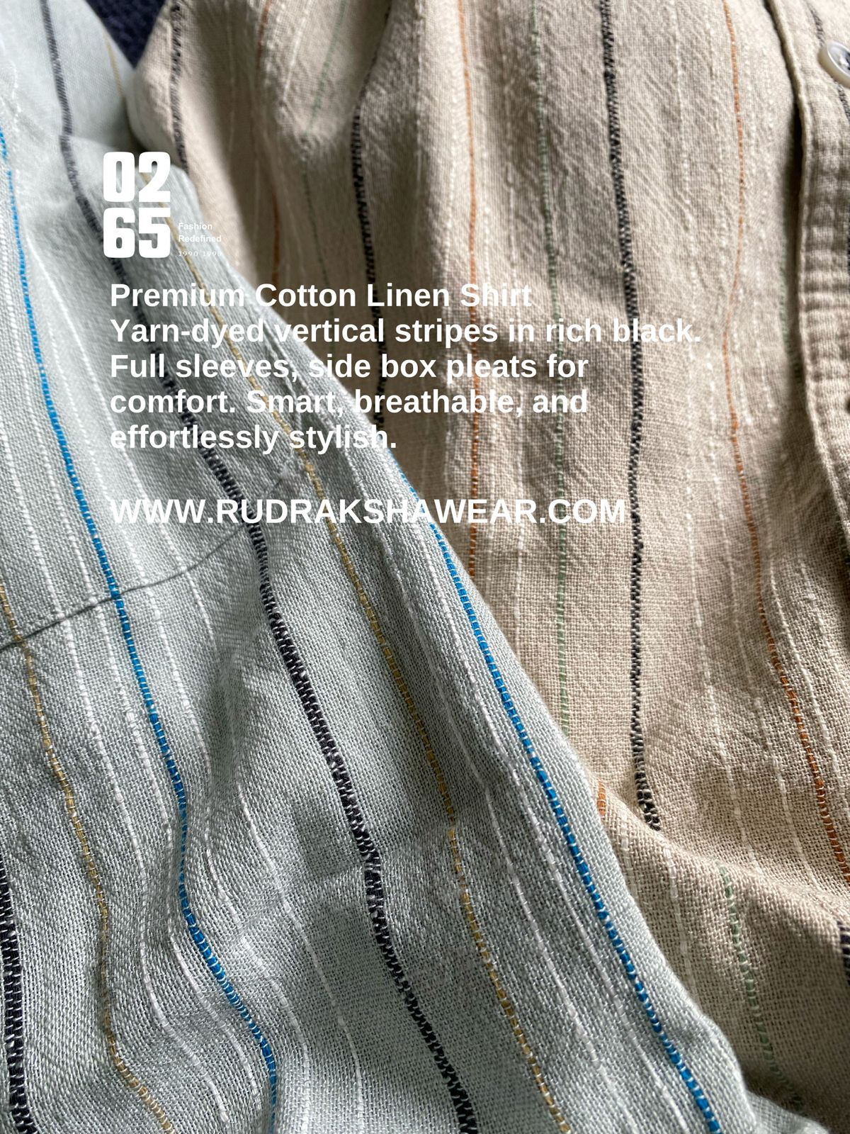 0265 Premium Cotton linen vertical lining yarn dyed full sleeve shirt - Back side box pleated
