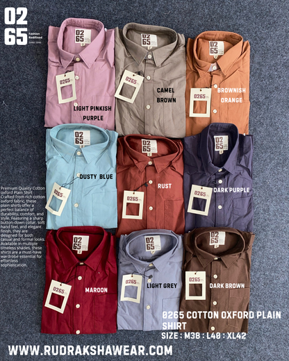 0265 Premium Cotton Oxford - Plain Full Sleeve Shirt - Back Side Box Pleated With Loop
