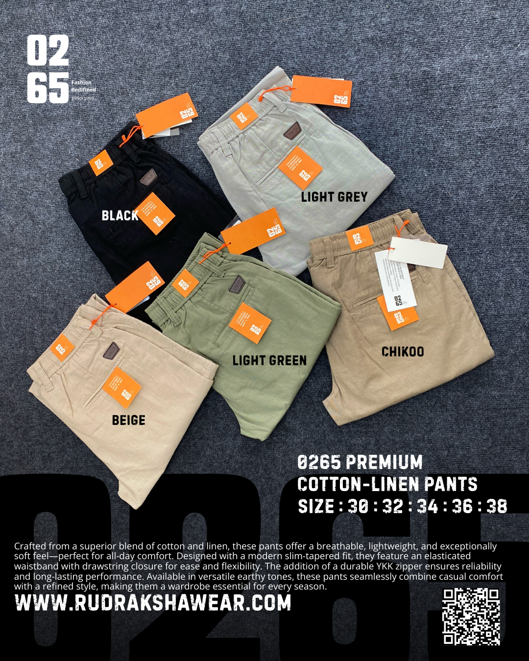 0265 Premium Cotton Linen Casual Pant | Length 40" to 40.5"