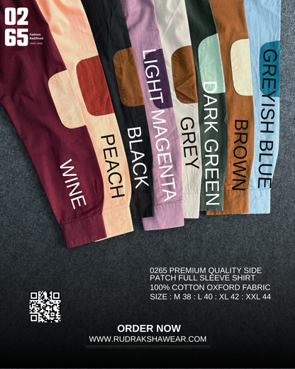 0265 Premium Full Sleeve Shirt With Side Patch | 100% Cotton Oxford Fabric | Backside Pleat With Loop | Button Down Collar