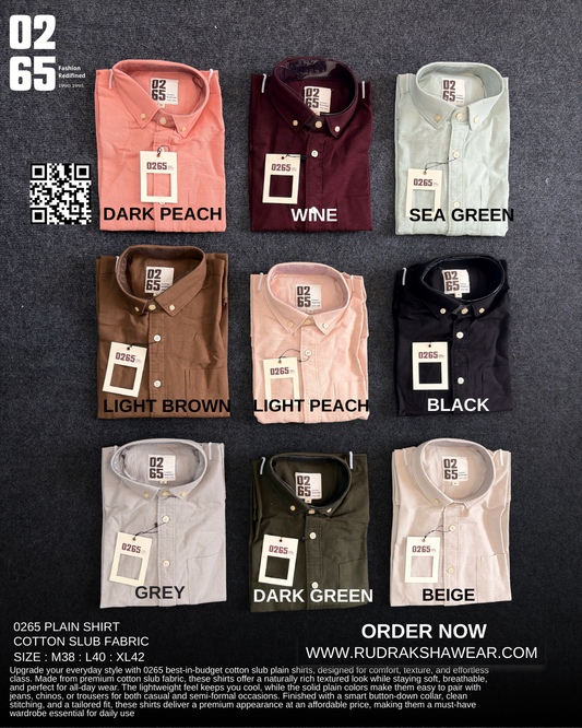 0265 Cotton Slub Fabric Full Sleeve Shirt | Button Down Collar | Back side Box Pleated