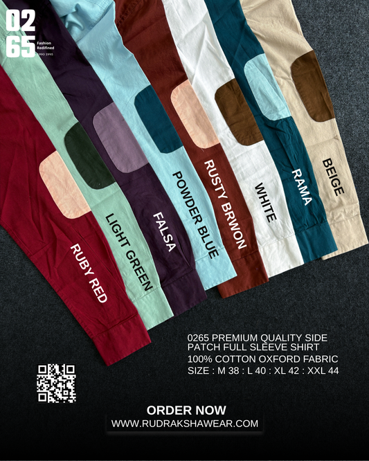0265 Premium Full Sleeve Shirt With Side Patch | 100% Cotton Oxford Fabric | Backside Pleat With Loop | Button Down Collar